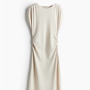 H&M Boat-Neck Jersey Midi Dress in Light Beige, XS
